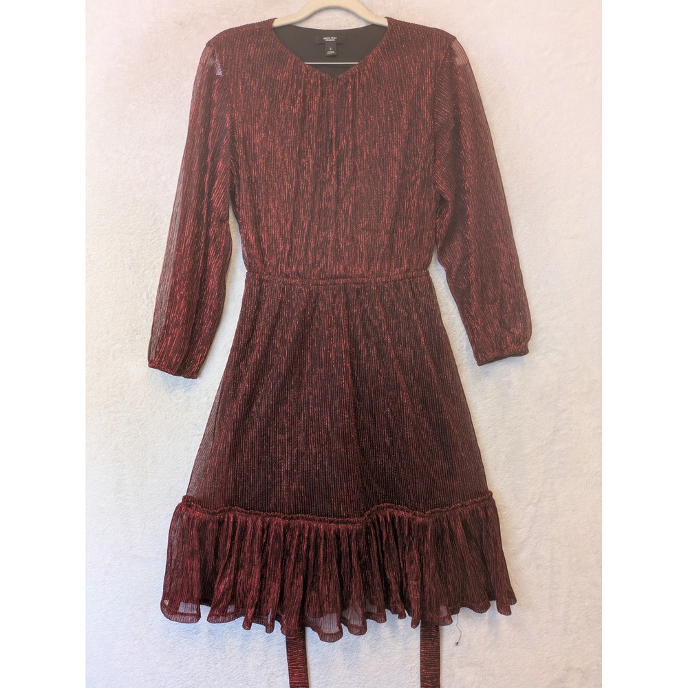 Simply Vera Vera Wang‎ Dress Women's S Red Metallic Ruffle Hem V-Neck